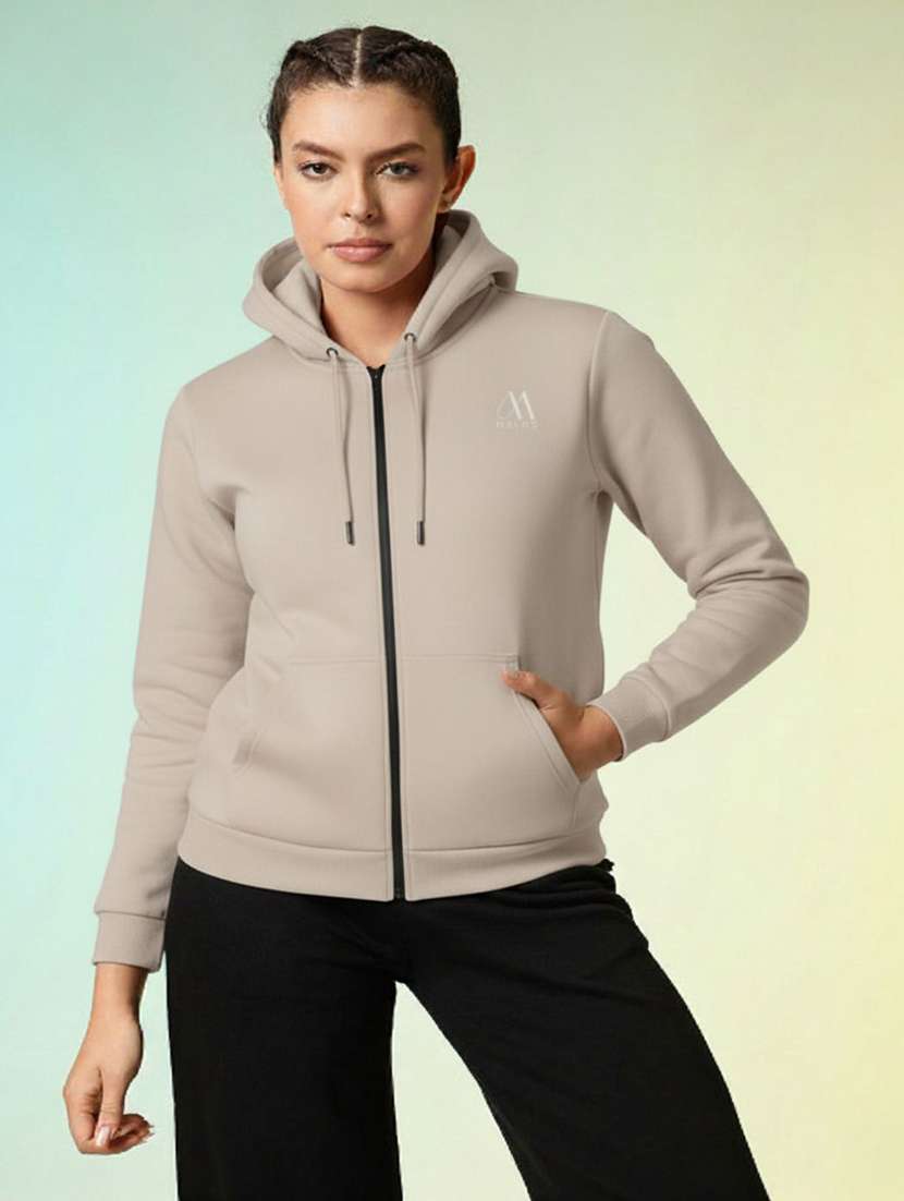 women solid long sleeve hooded sweatshirt