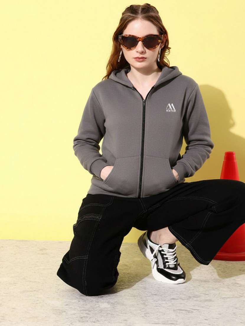 women solid long sleeve hooded sweatshirt - 22288615 -  Standard Image - 3