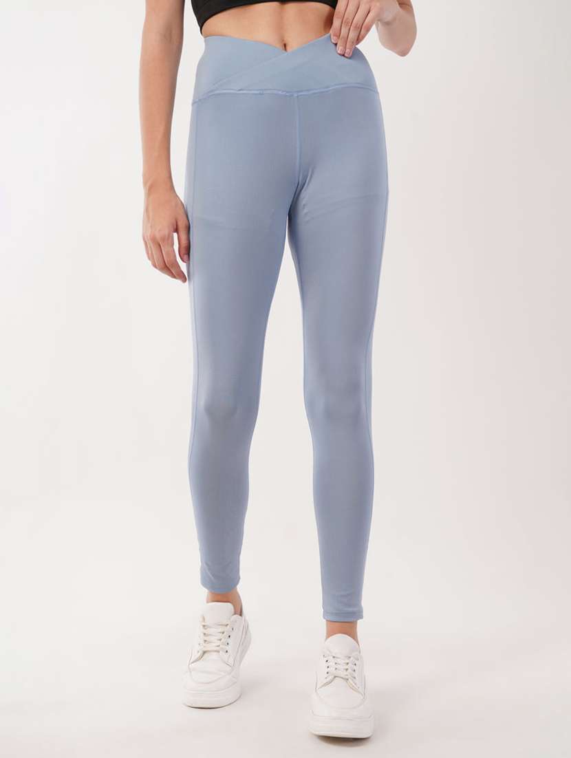 women solid high rise ankle length legging