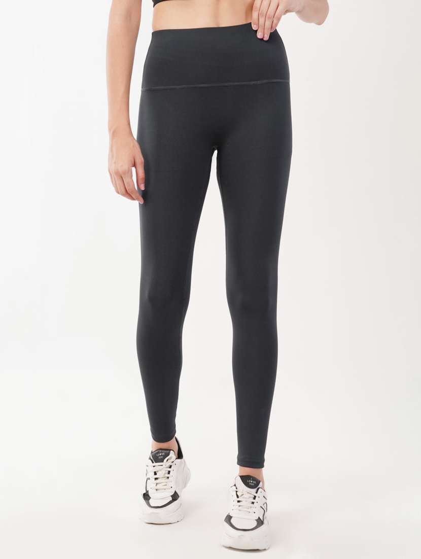 women solid high rise ankle length legging