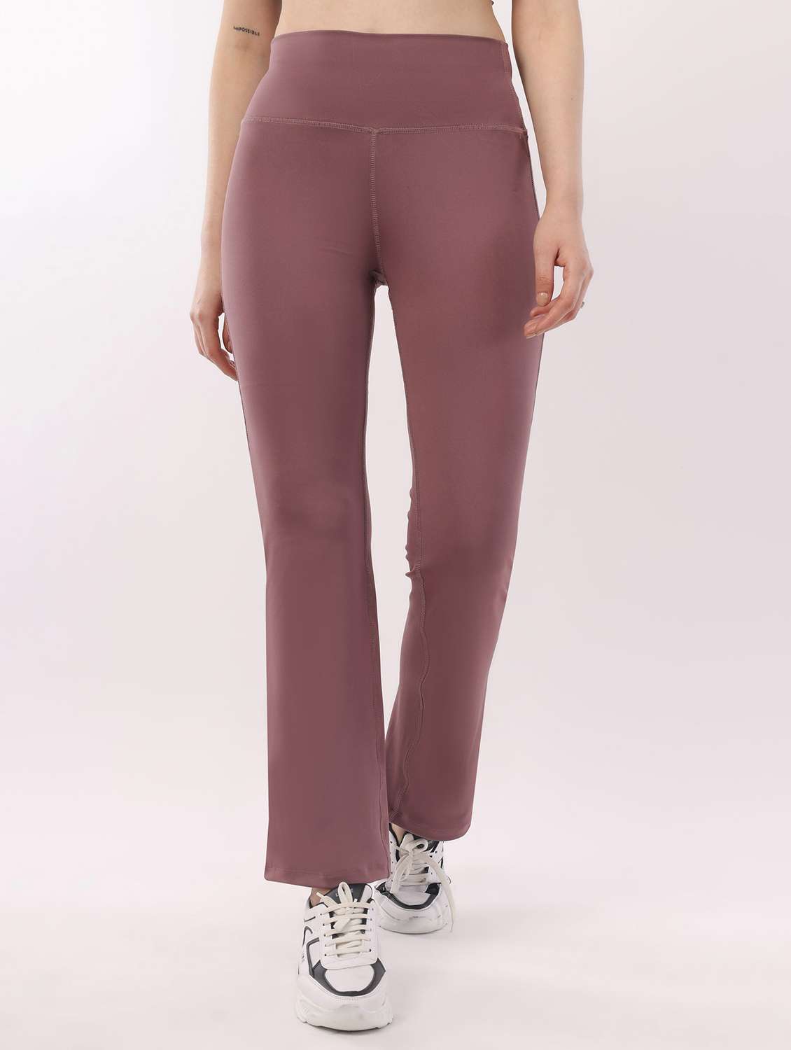 women solid high rise bootcut legging