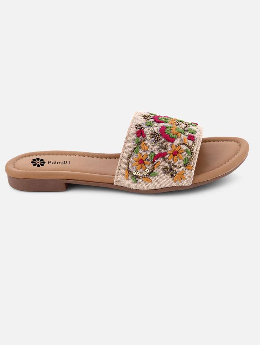 women embroidered slip on flat sandal - 22288677 -  Standard Image - 3