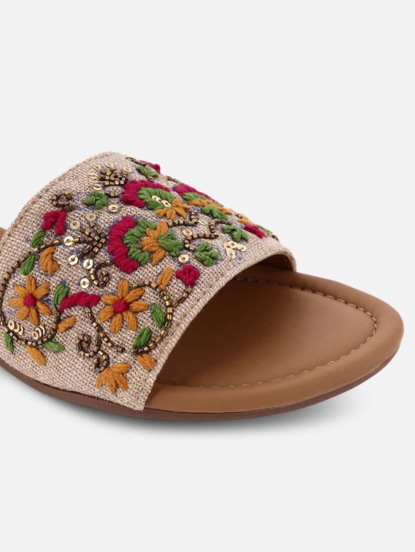 women embroidered slip on flat sandal - 22288677 -  Standard Image - 5