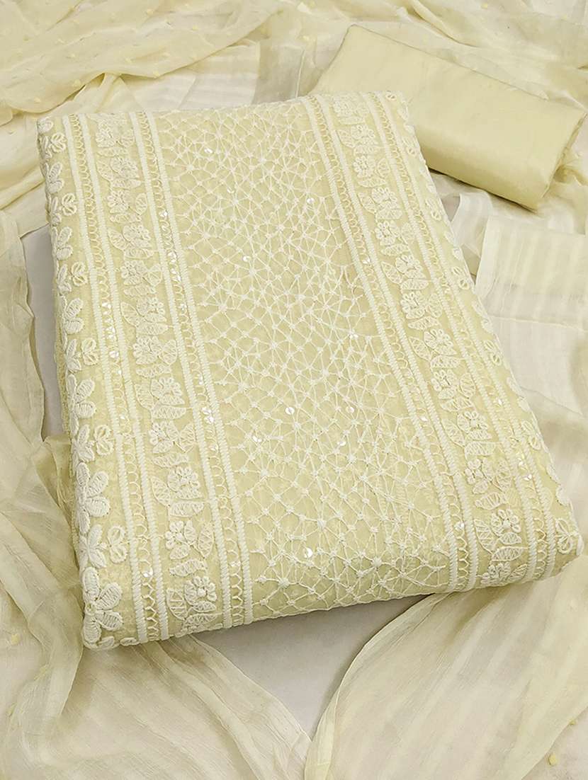 women solid with work embroidered unstitched suit set