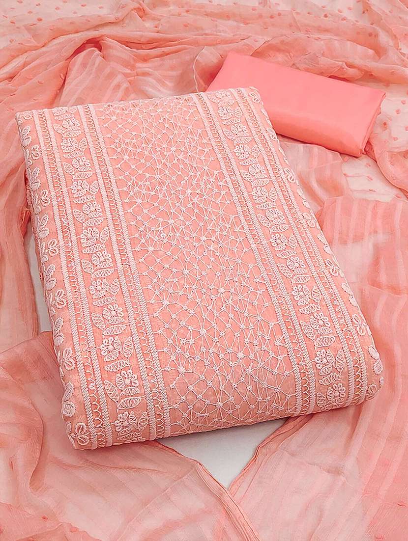 women solid with work embroidered unstitched suit set