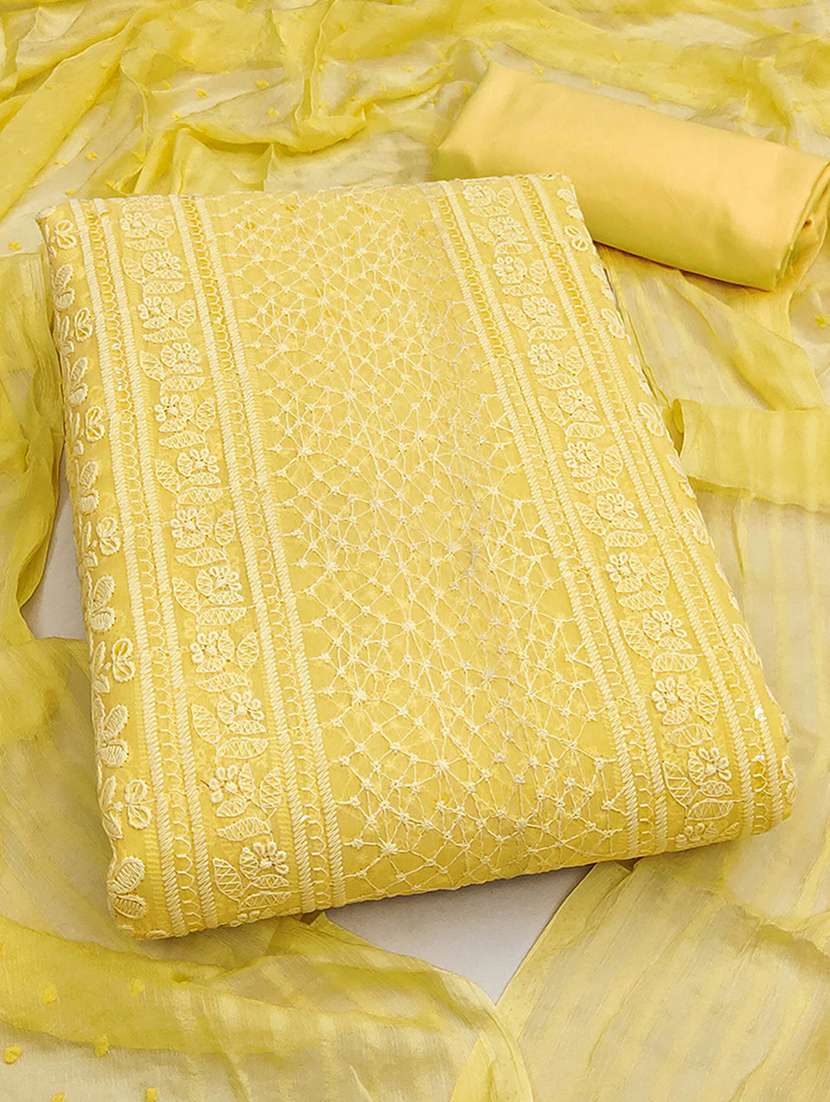 women solid with work embroidered unstitched suit set