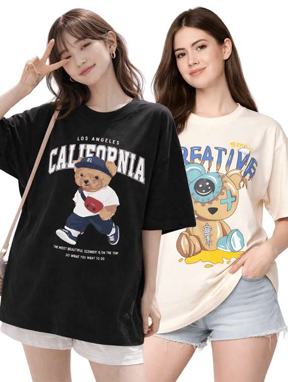women pack of 2 printed short sleeve oversized t-shirt