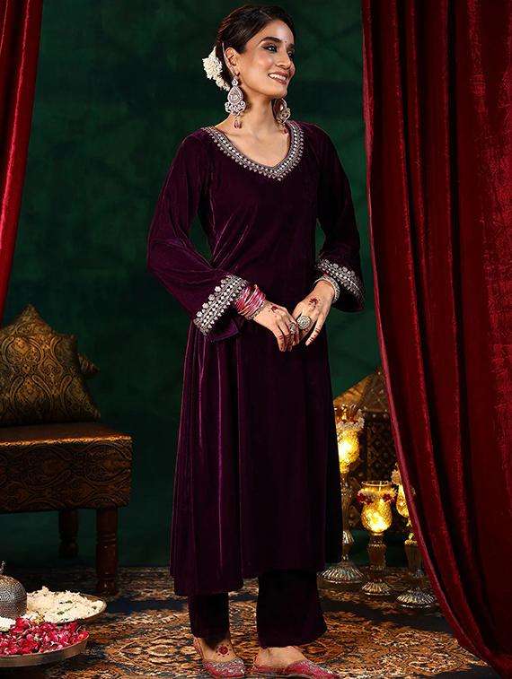 women solid with work long sleeve kurta pant with dupatta set - 22288745 -  Standard Image - 3
