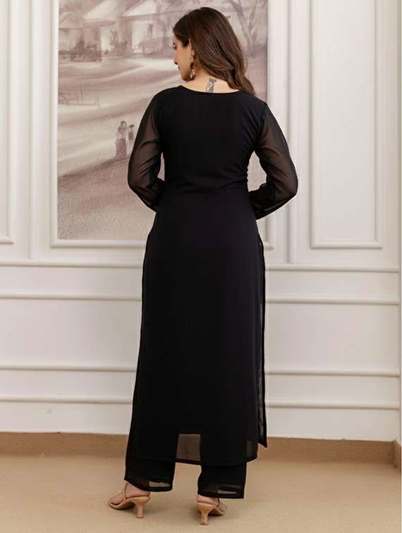 women solid with work long sleeve kurta pant with dupatta set - 22288747 -  Standard Image - 3