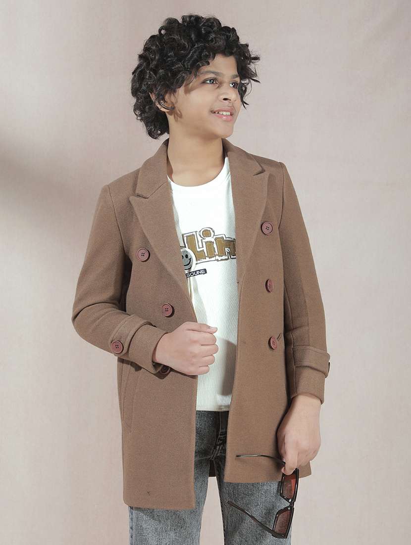 boys solid long sleeve trench coat