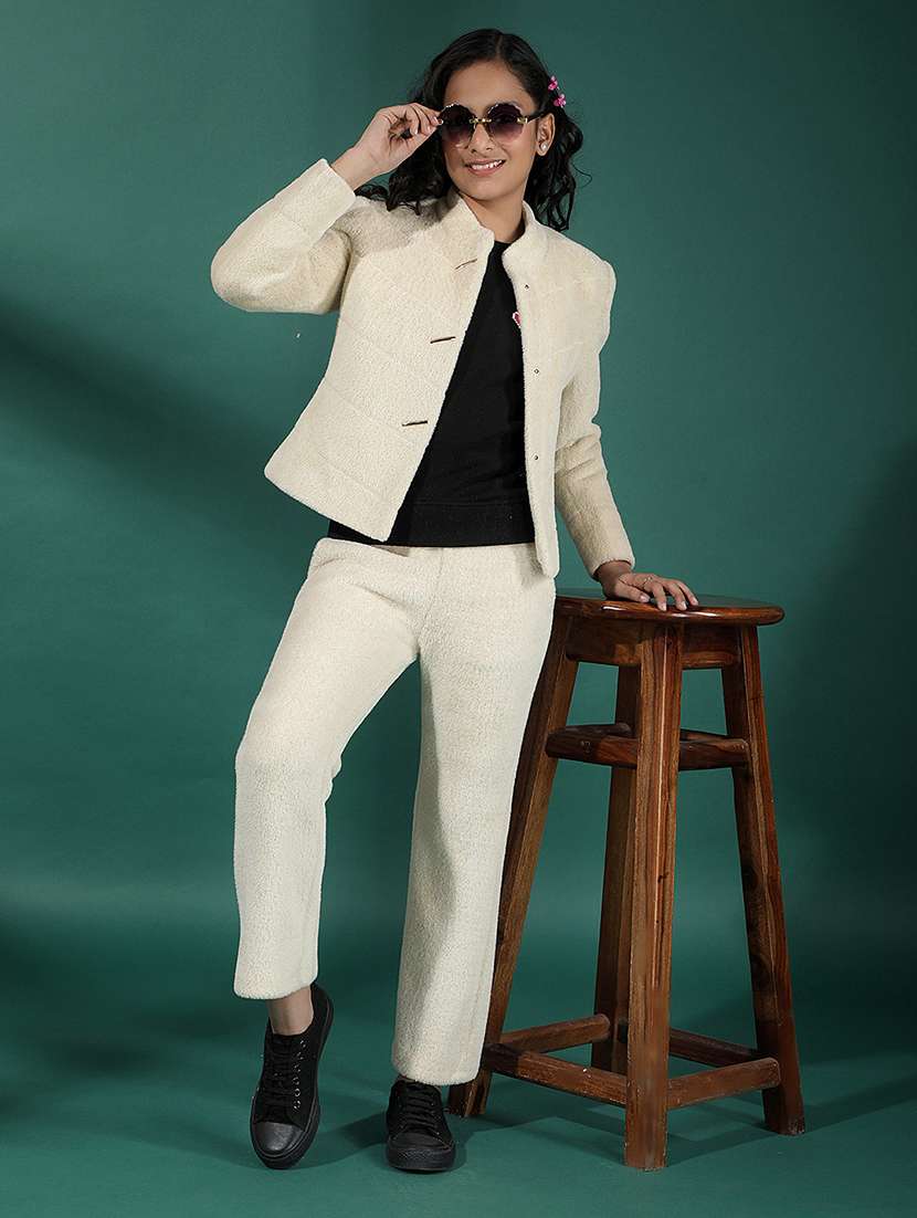 girls solid shirt & trouser co-ord set