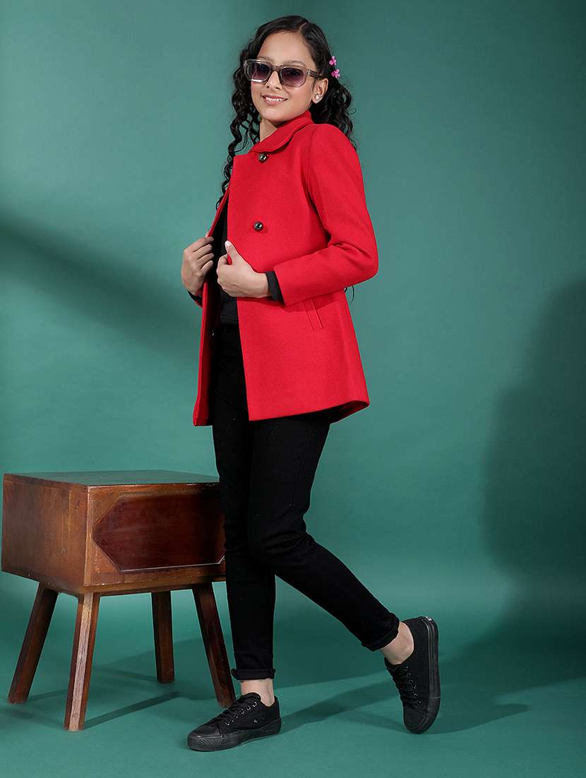 girls solid collared long sleeve coat - 22288780 -  Standard Image - 5