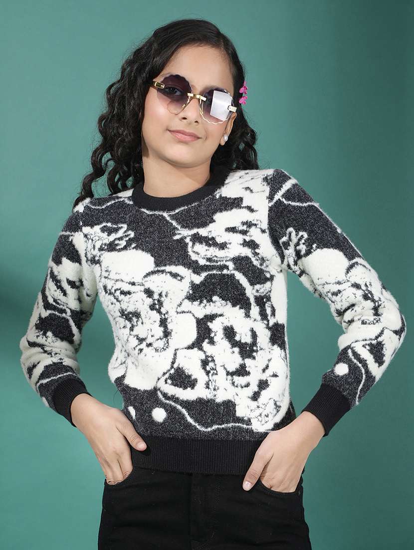 girls self designed long sleeve sweater