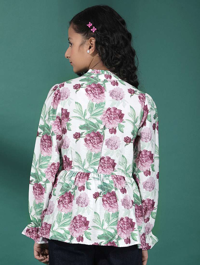 girls floral print puff sleeve peplum top - 22288798 -  Standard Image - 3