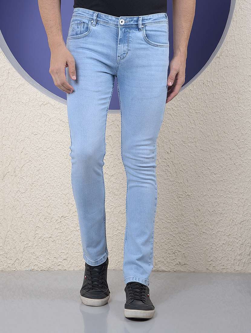 men plain mid rise full length slim fit jeans