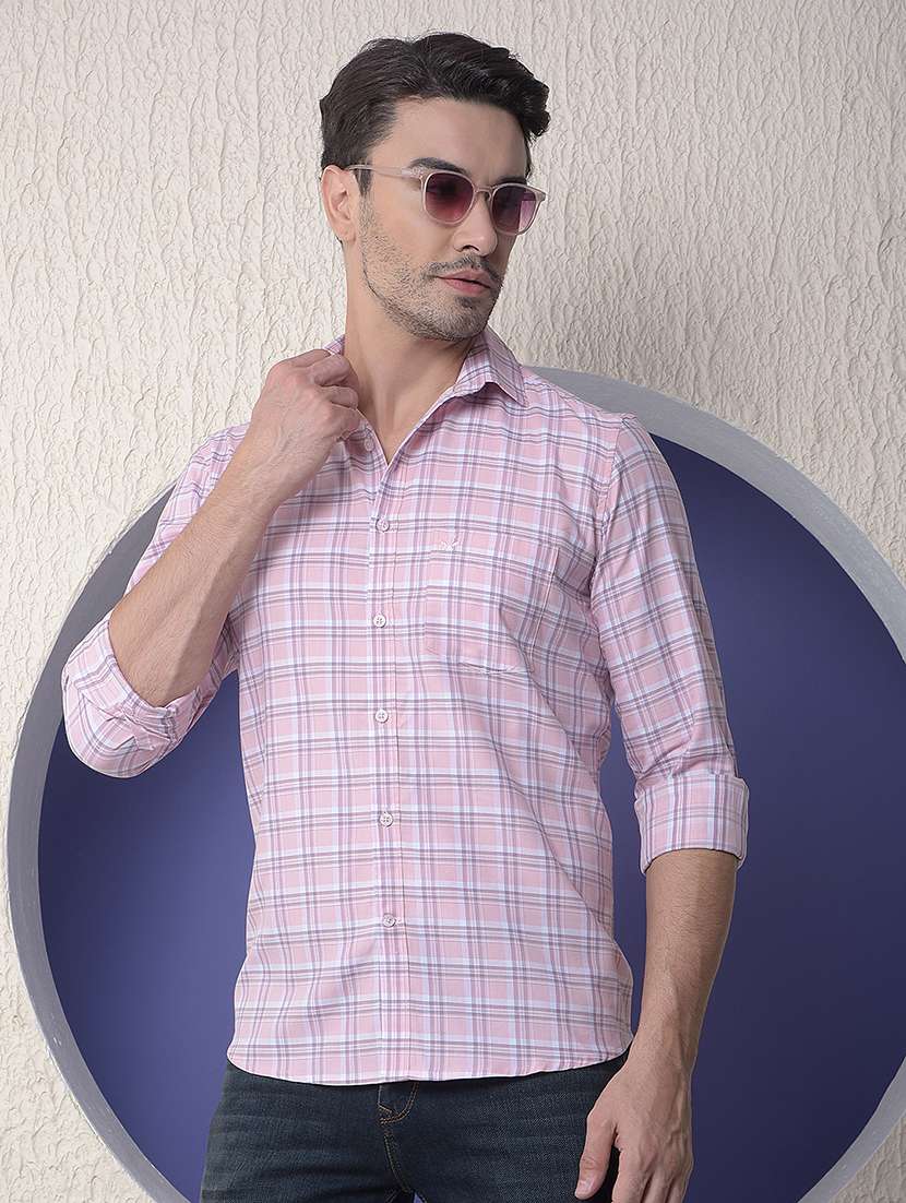 men checkered long sleeve slim fit casual shirt