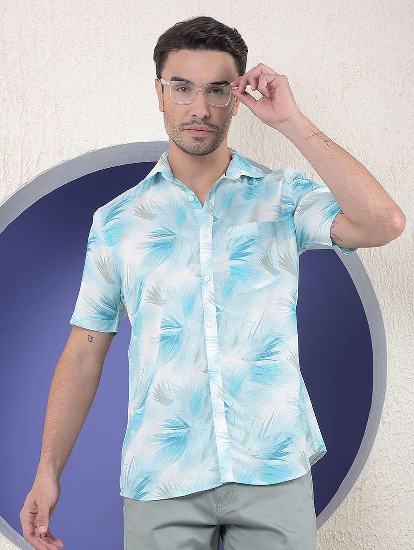 men printed short sleeve regular fit casual shirt