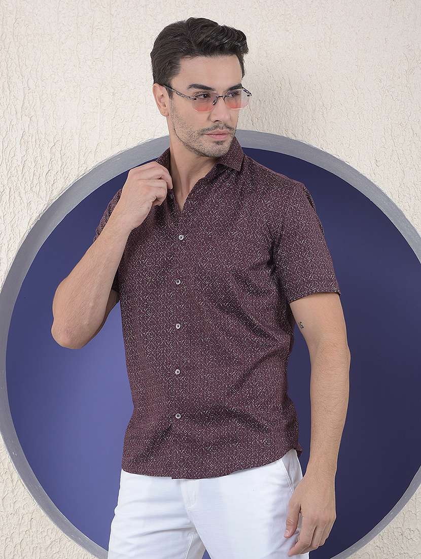 men printed short sleeve slim fit casual shirt