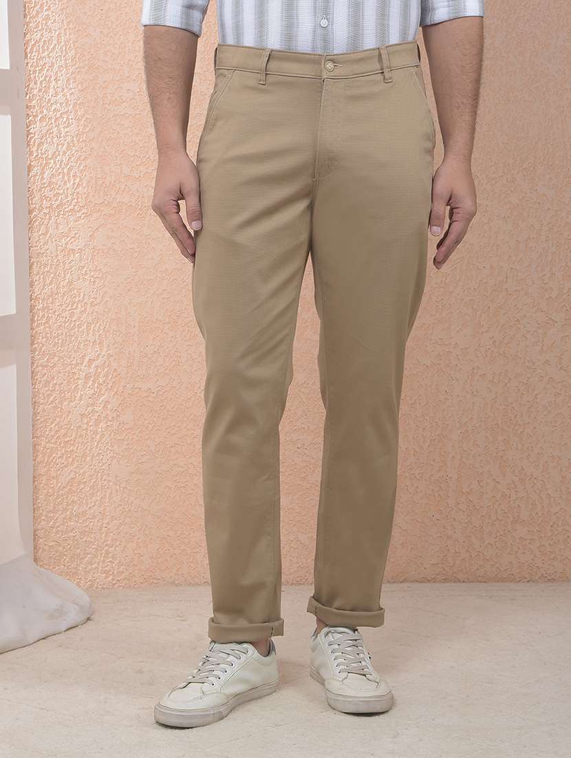 men solid mid rise chinos casual trouser