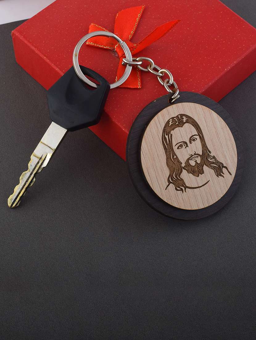 english teak wooden jesus christ keychain
