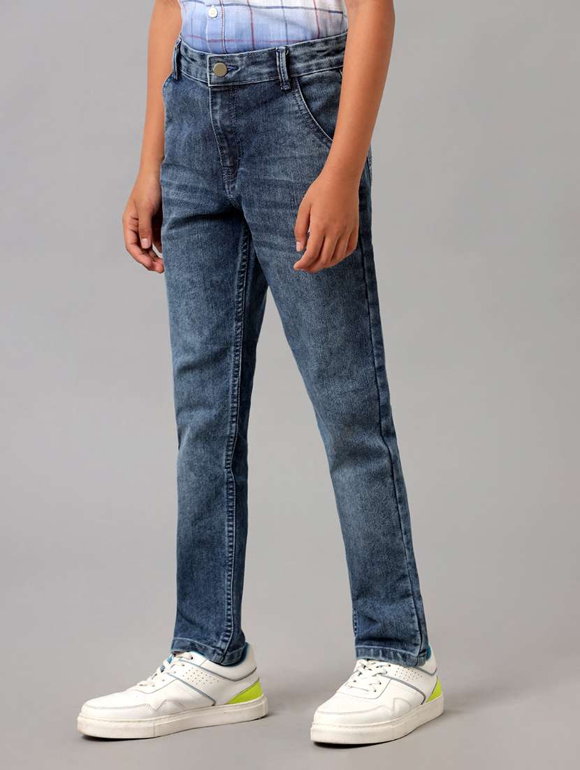 boys solid mid rise slim fit jeans