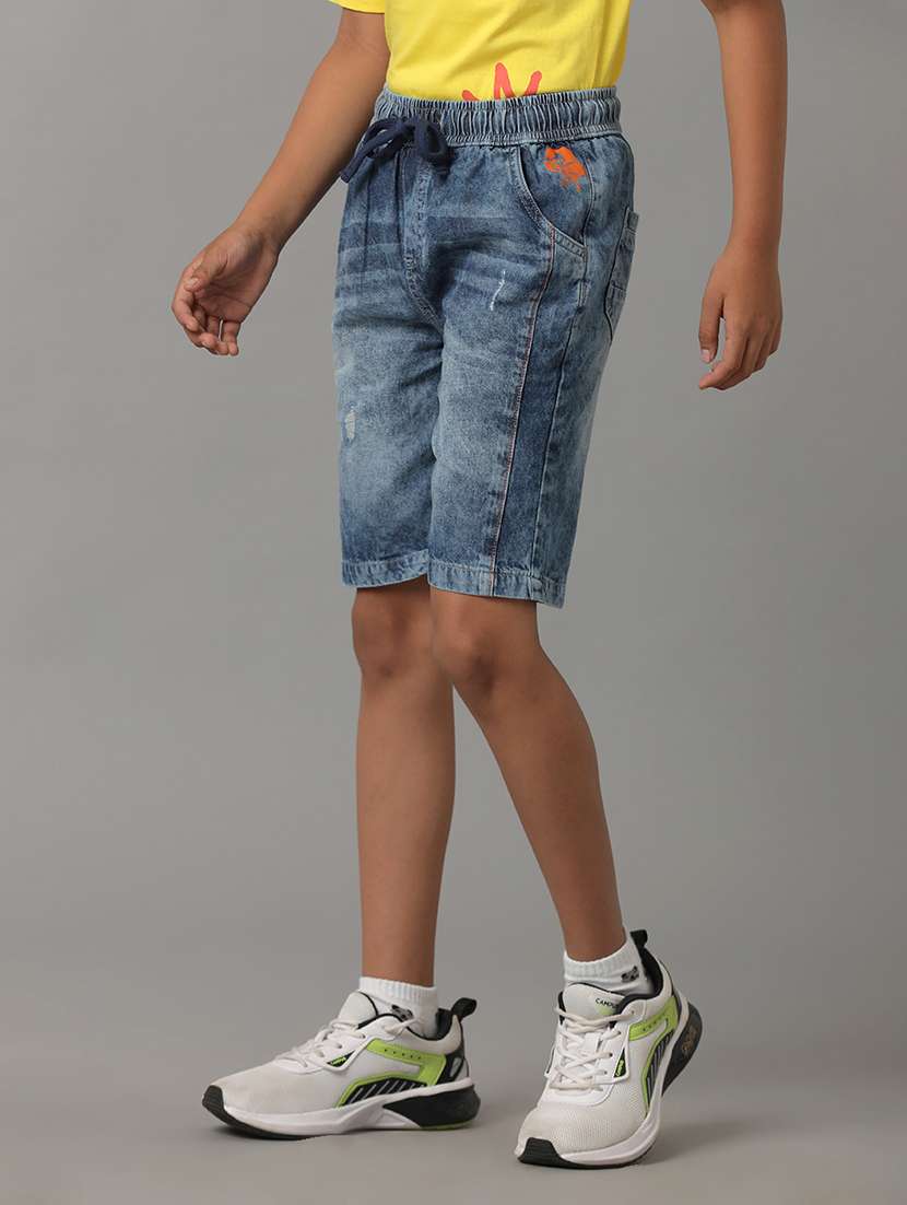 boys solid mid rise denim shorts