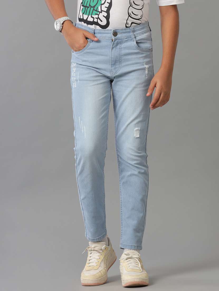 boys solid mid rise slim fit jeans