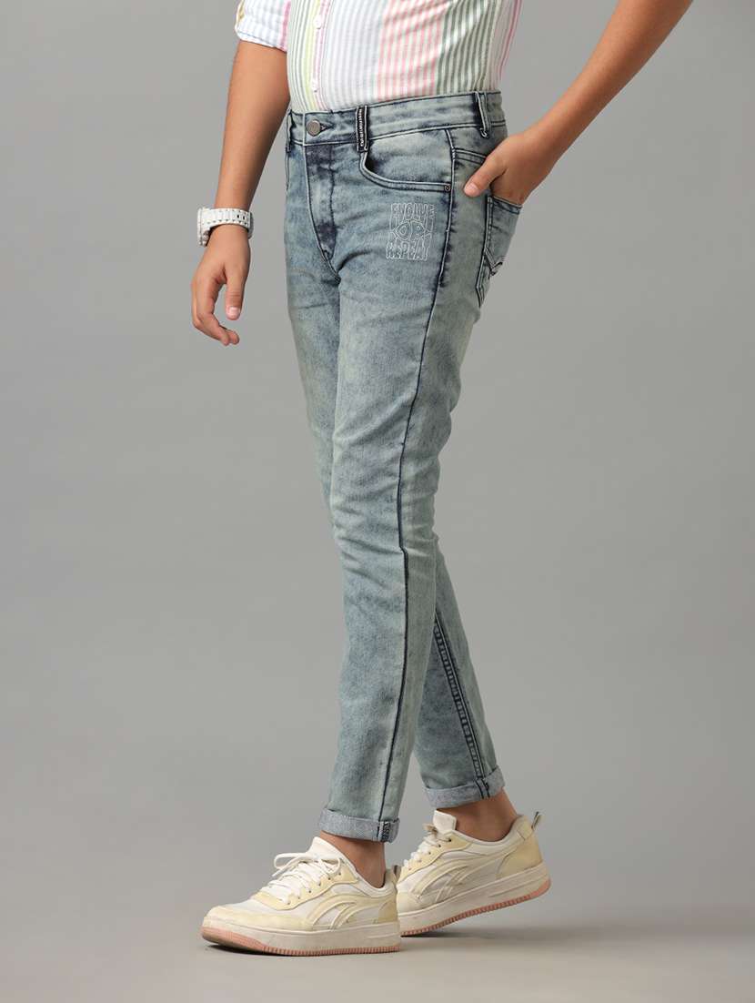 boys solid mid rise slim fit jeans