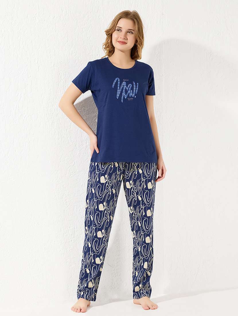 women printed nightwear pyjama set