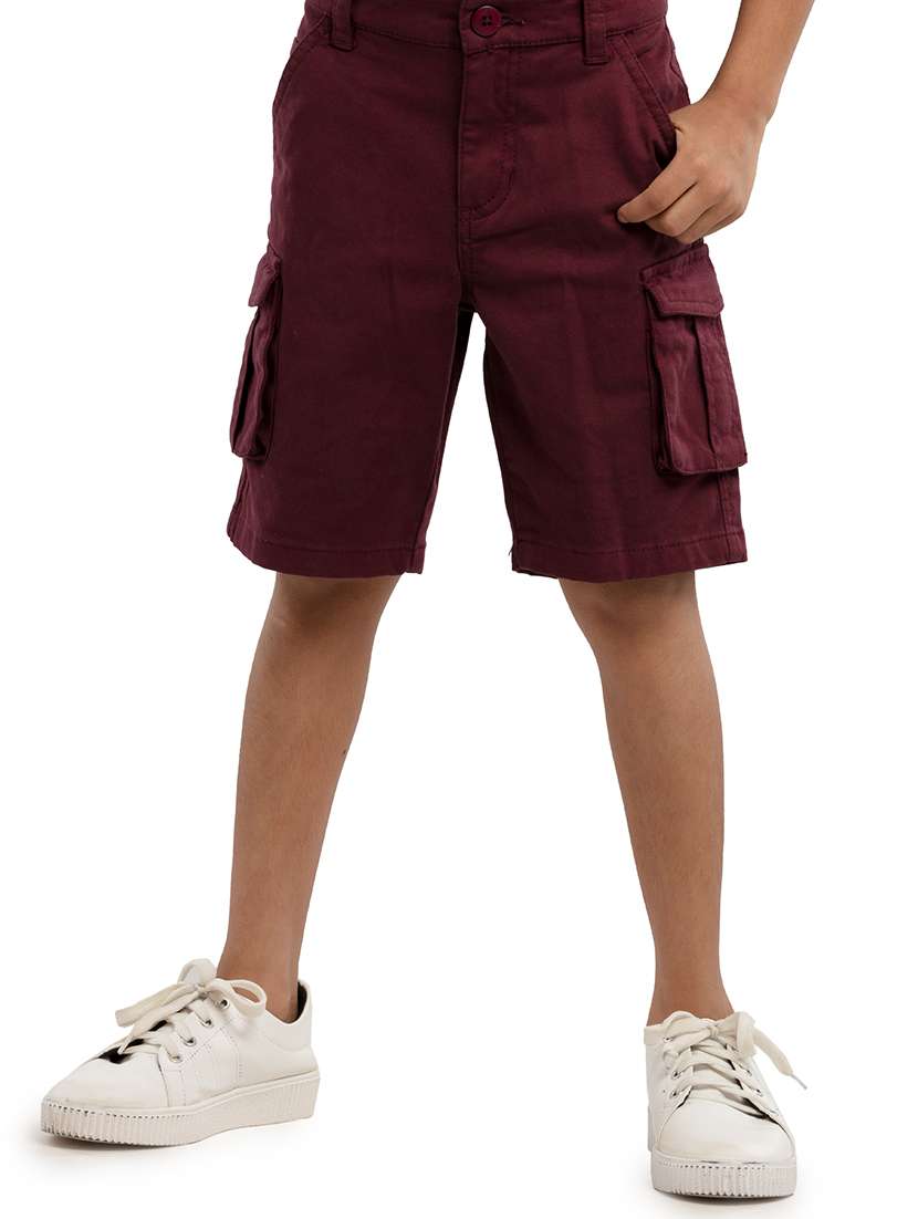 boys solid mid rise cargo shorts
