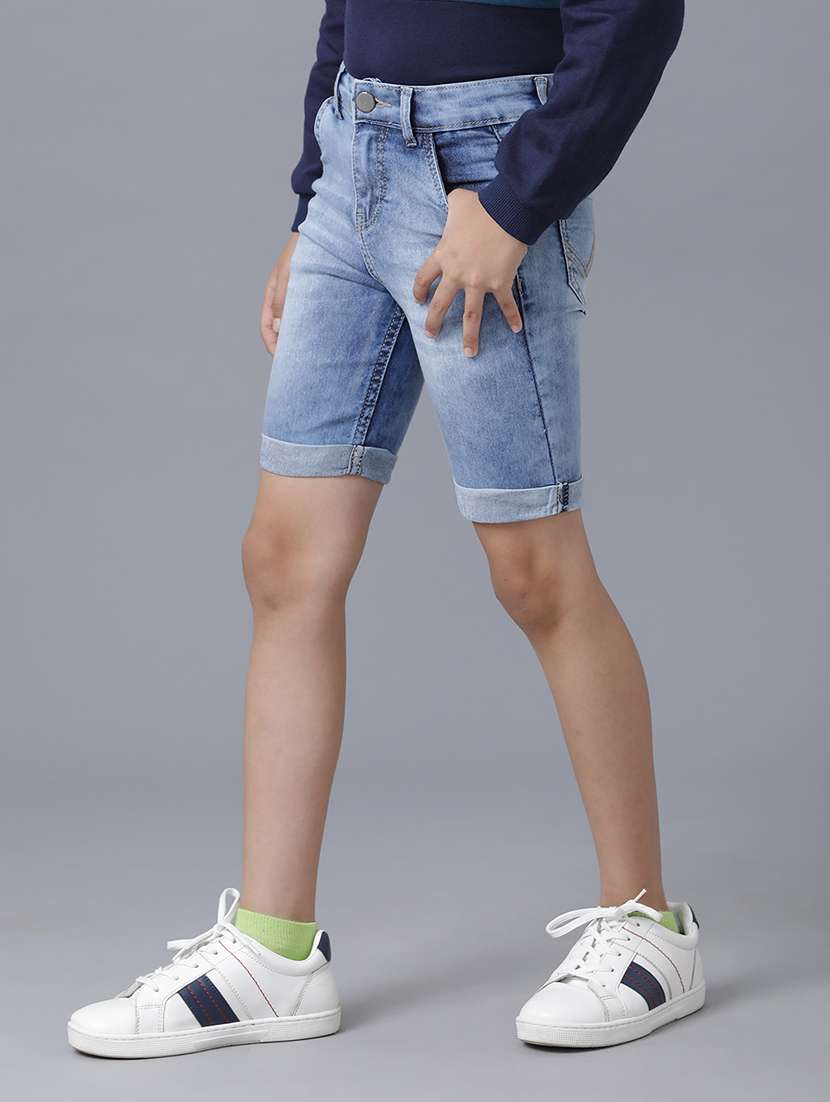 boys solid mid rise denim shorts