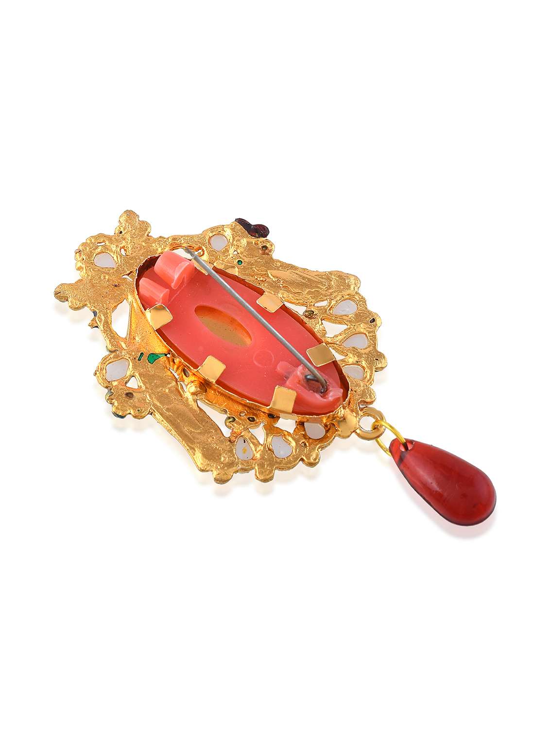 brass gold pearl cz peacock shaped sareepin brooch lapel pin - 22289186 -  Standard Image - 3