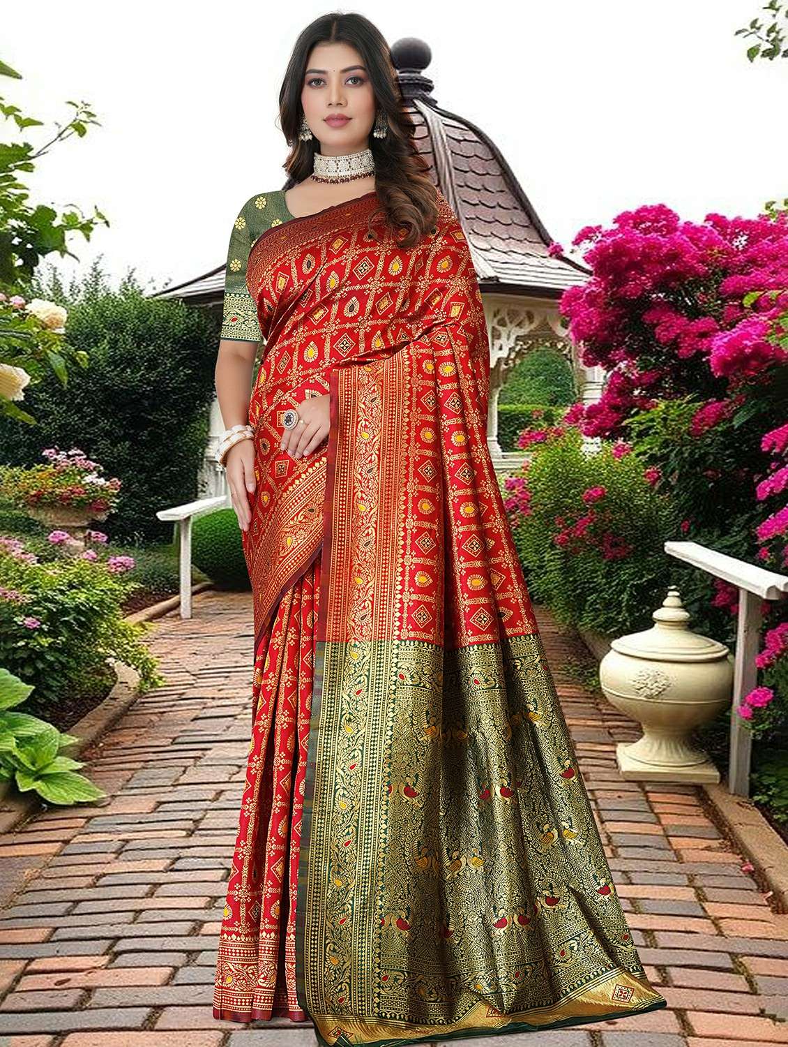 women self design banarasi saree with blouse