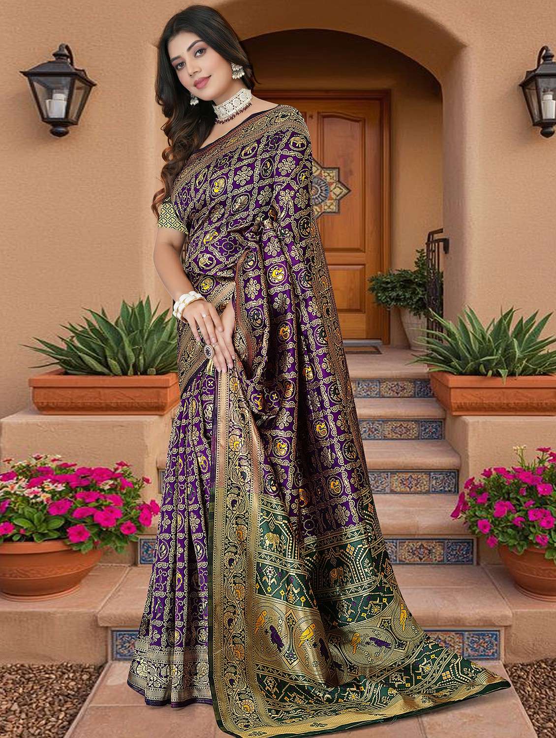 women self design banarasi saree with blouse