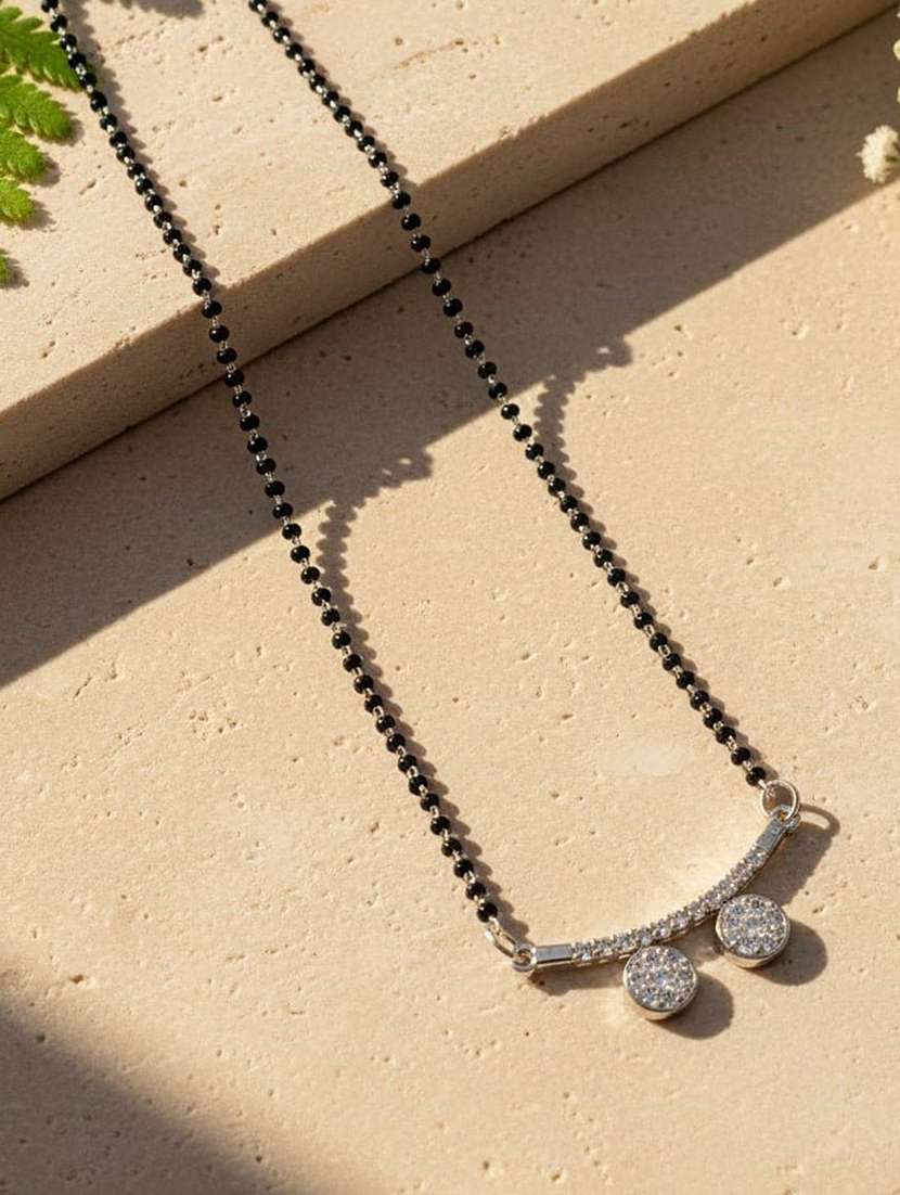 women rhodium-plated beaded shimmering mangalsutra
