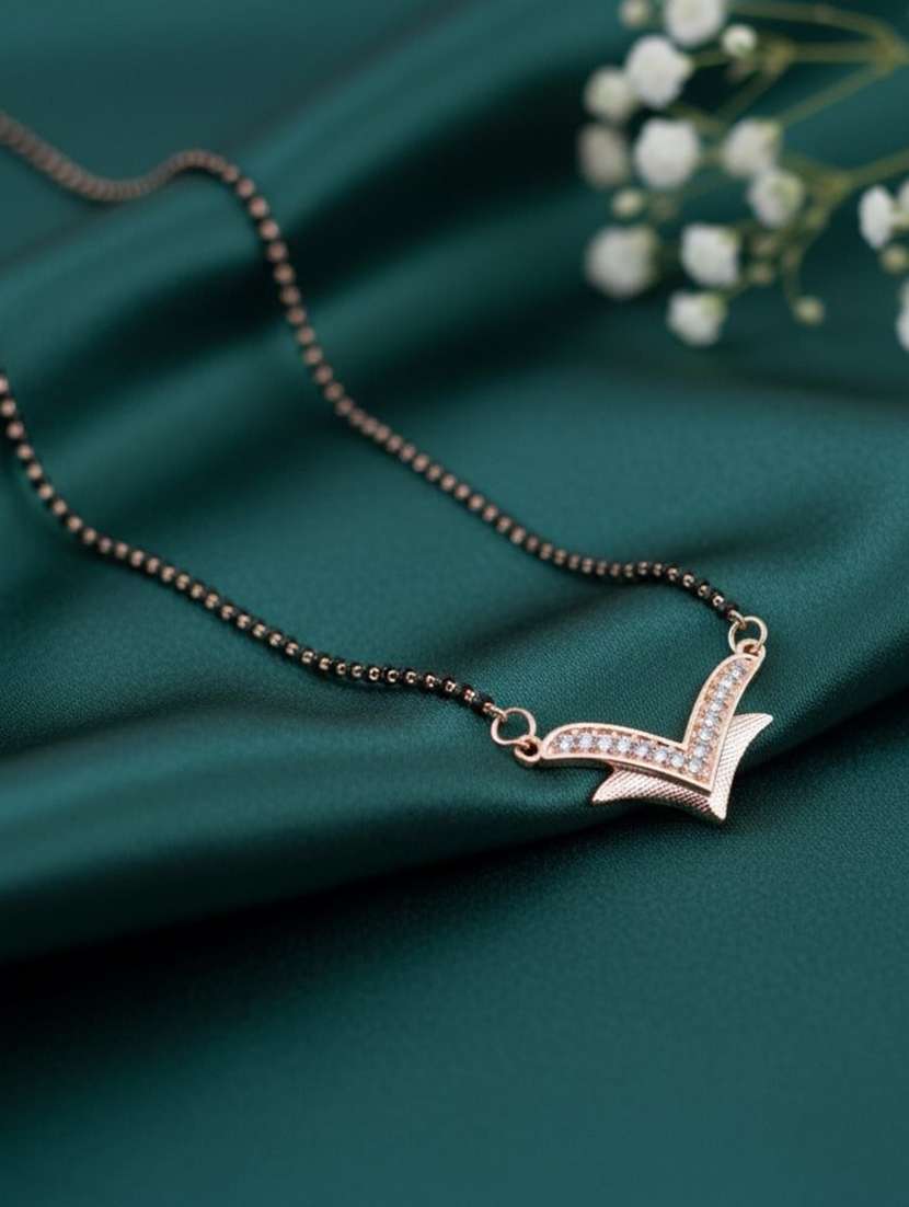 women artificial stones studded and beaded mangalsutra