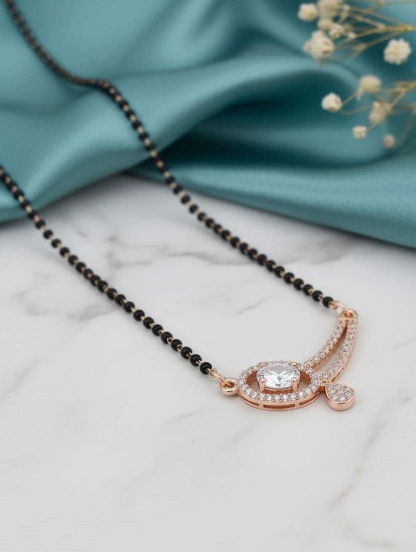 women artificial stones studded and beaded mangalsutra