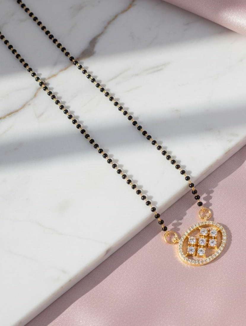 women artificial stones studded and beaded mangalsutra