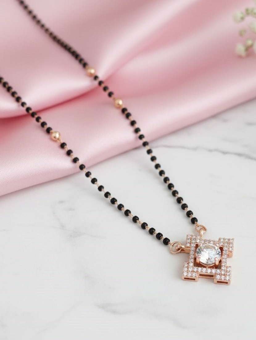women artificial stones studded and beaded mangalsutra