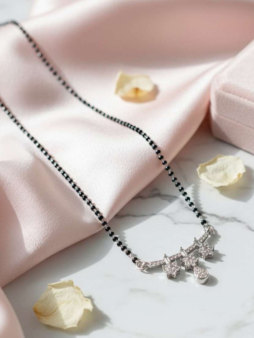 women artificial stones studded and beaded mangalsutra