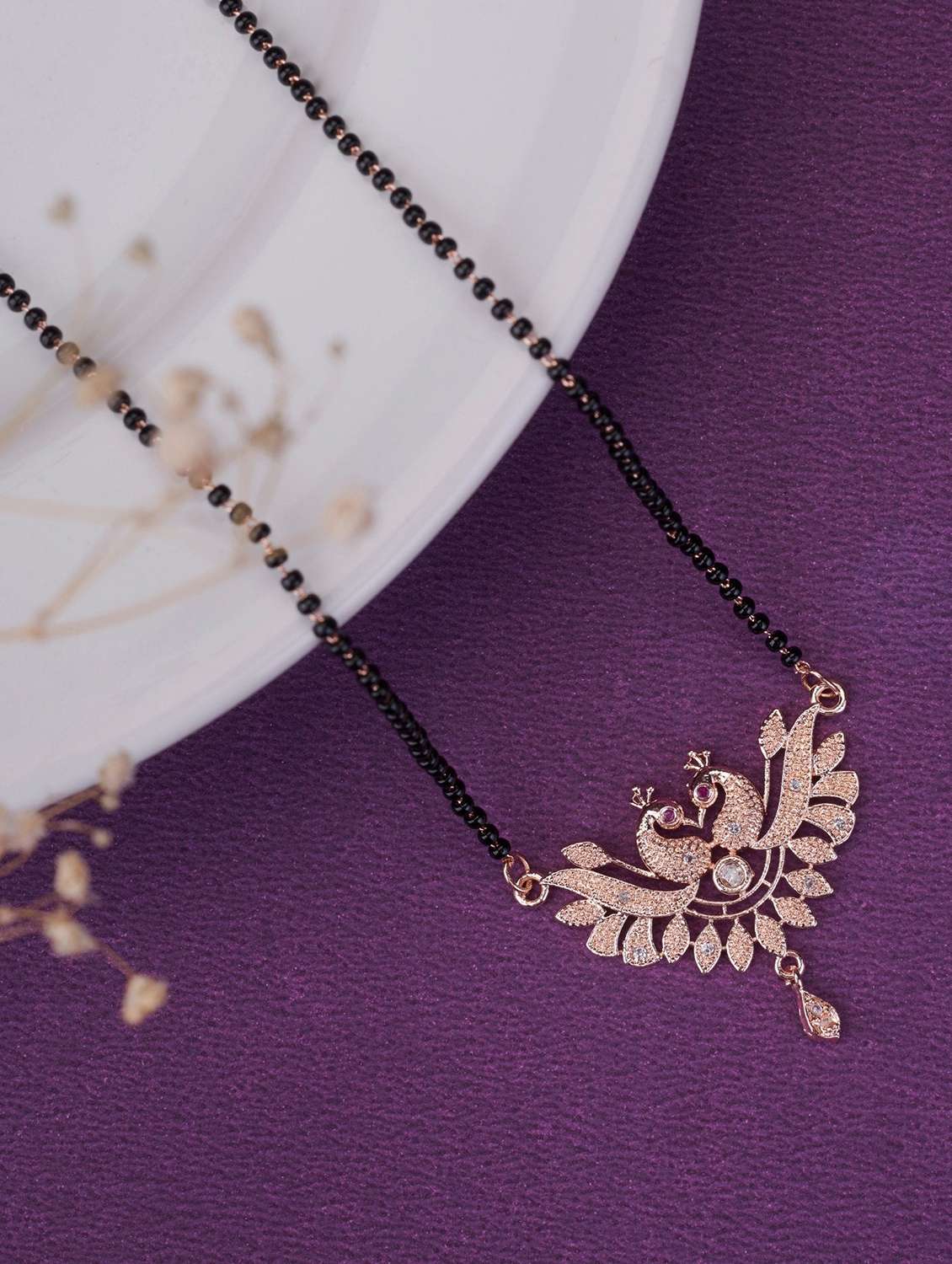 women artificial stones studded and beaded mangalsutra