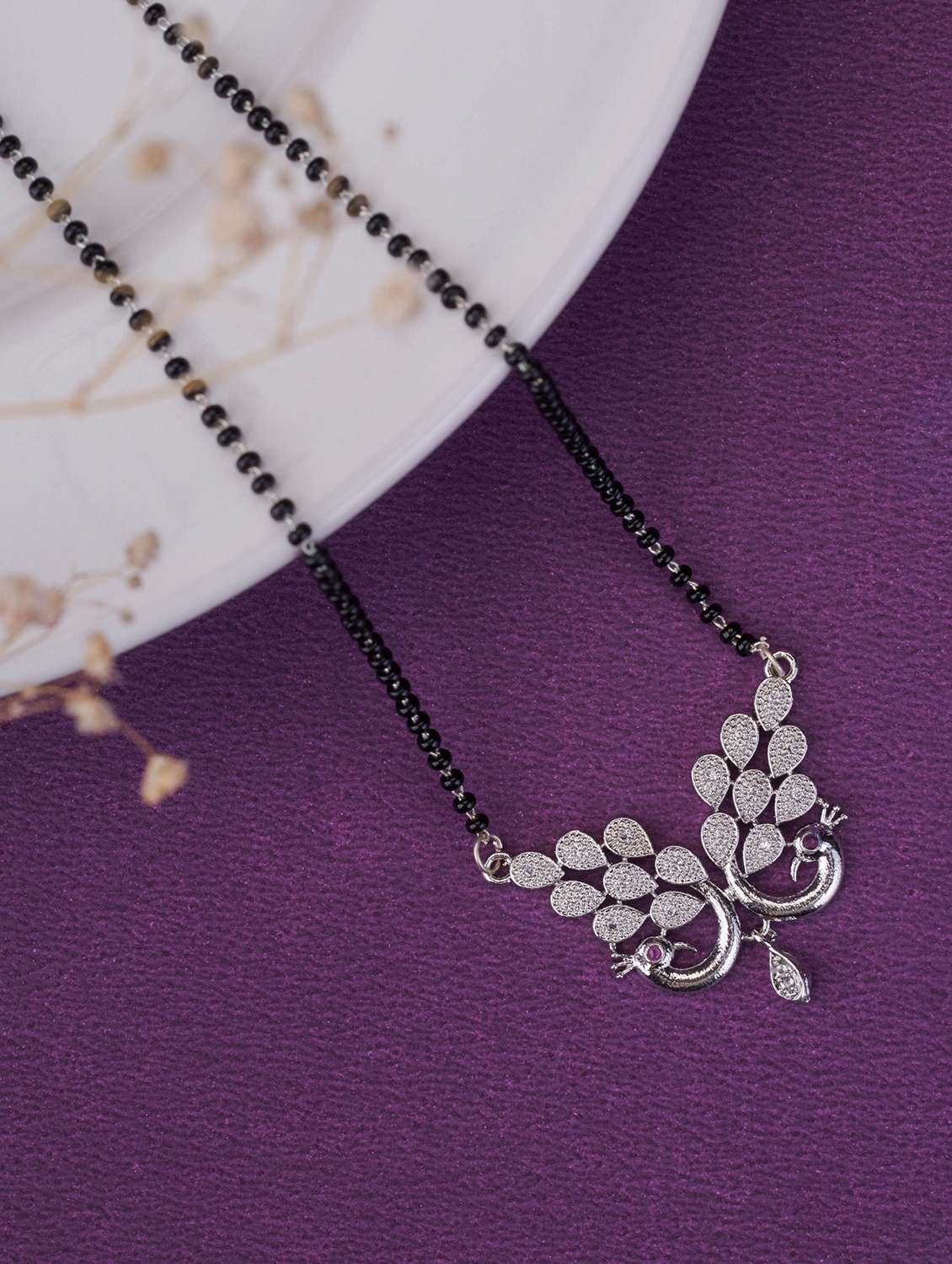 women artificial stones studded and beaded mangalsutra