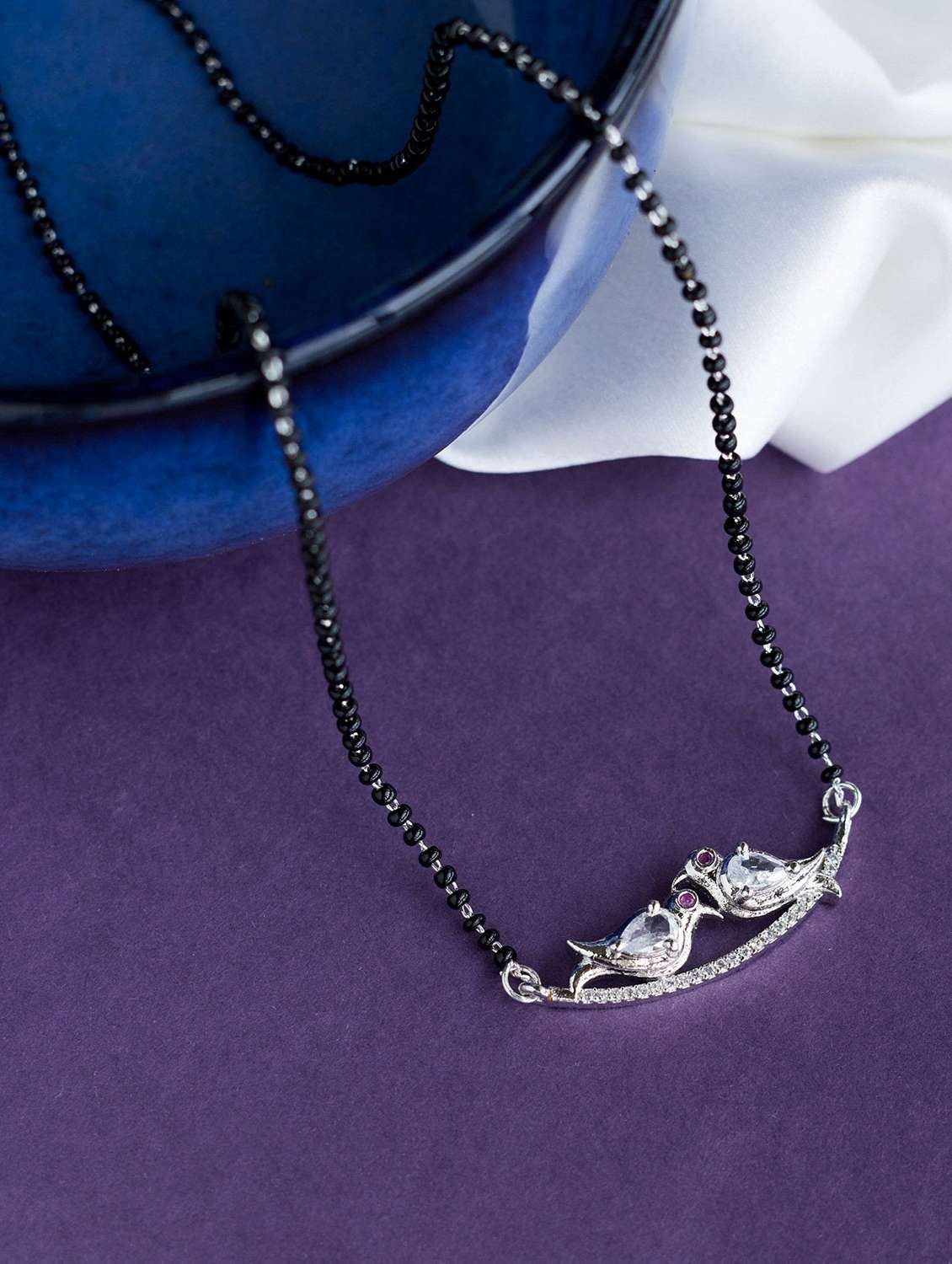 women artificial stones studded and beaded mangalsutra