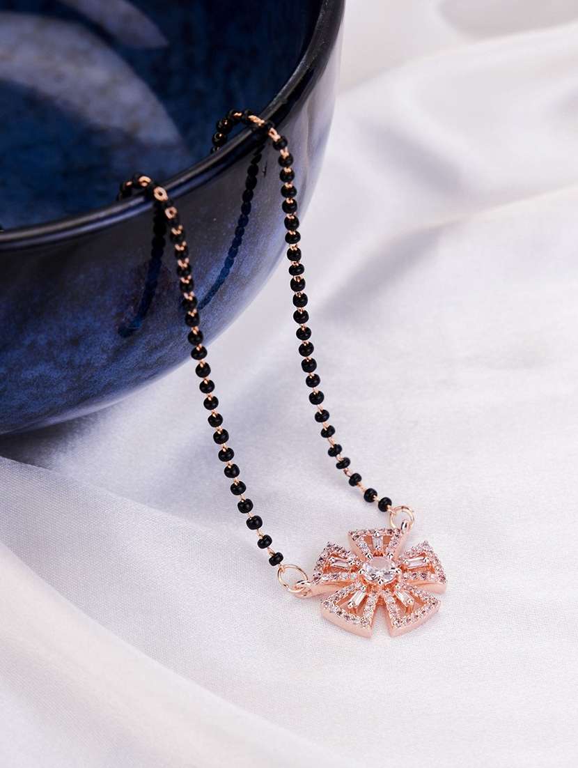 women artificial stones studded and beaded mangalsutra