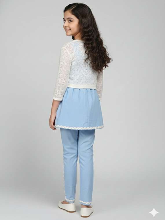 girls solid top & trouser co-ord set - 22289306 -  Standard Image - 3