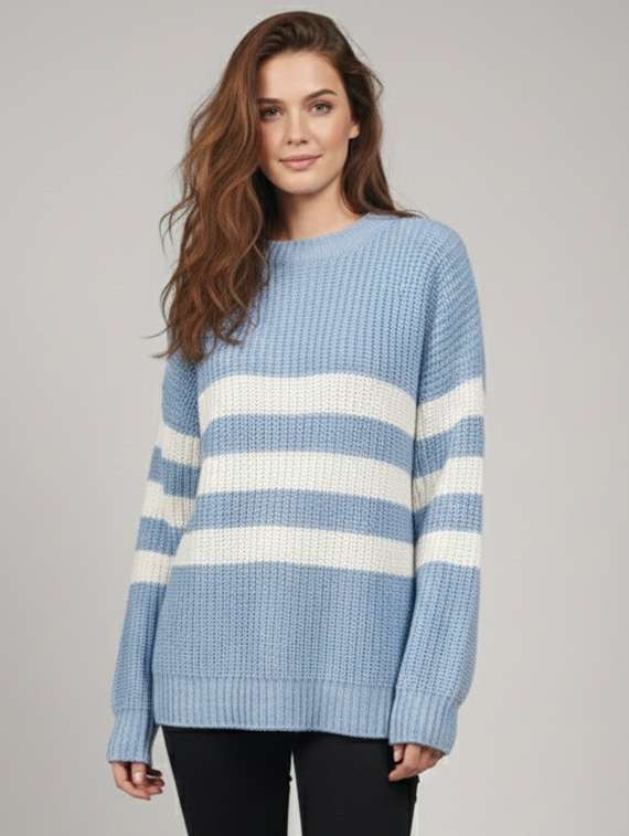 women striped long sleeve oversized pullover