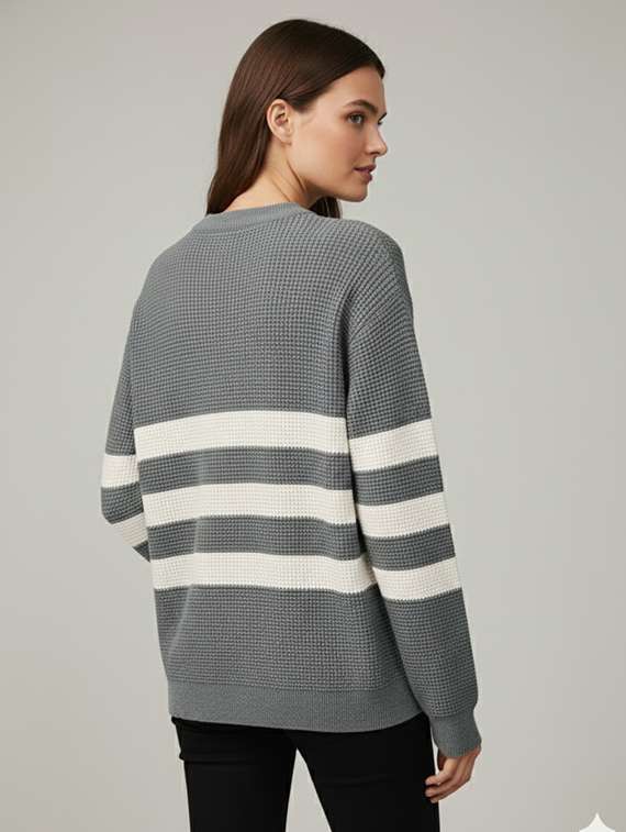 women striped long sleeve oversized pullover - 22289314 -  Standard Image - 3
