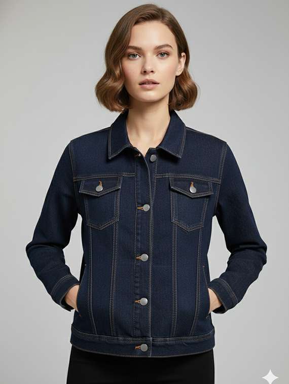 women solid long sleeve denim jacket