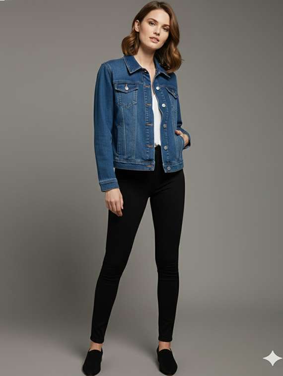 women solid collared long sleeve denim jacket - 22289316 -  Standard Image - 3