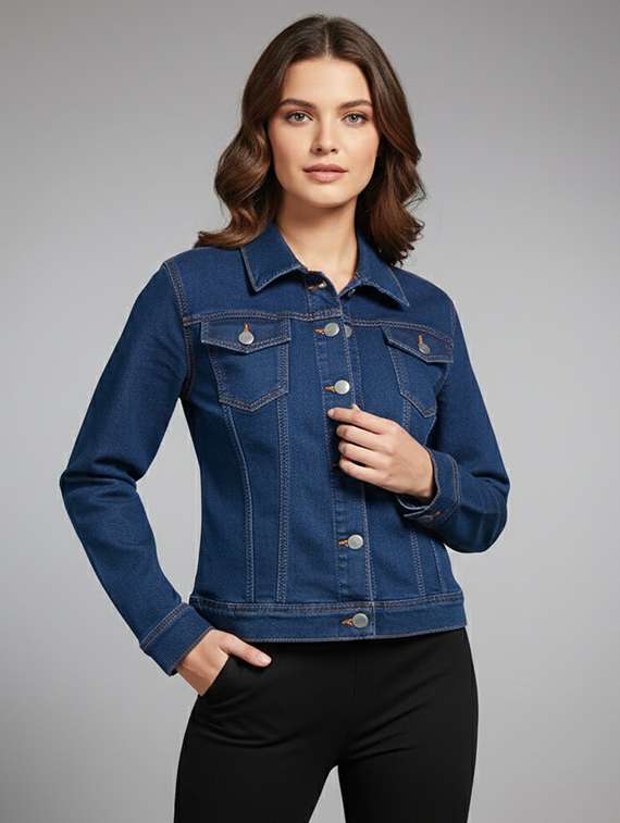 women solid long sleeve denim jacket